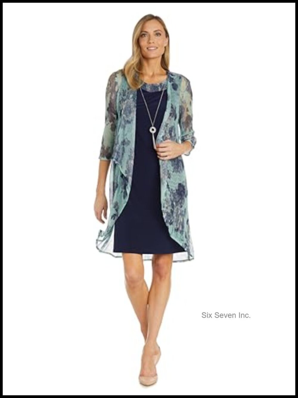 R&M Richards Printed Sheath Dress Set with Jacket & Necklace, Formal Day to
